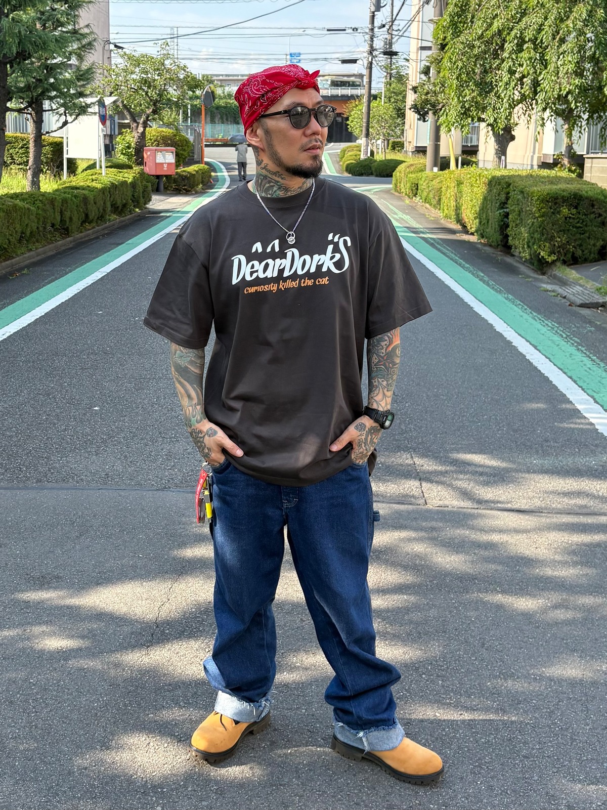 DEAR DORK Cat Logo T-shirt Sumi black 008